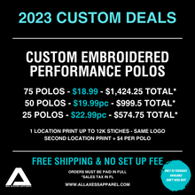 Load image into Gallery viewer, CUSTOM EMBROIDERED PERFORMANCE POLOS