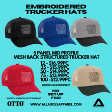 Load image into Gallery viewer, Custom Embroidered 5 Panel Mesh Back Truckers
